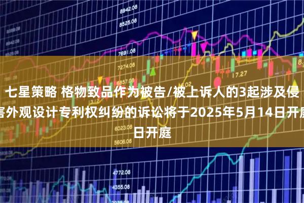 七星策略 格物致品作为被告/被上诉人的3起涉及侵害外观设计专利权纠纷的诉讼将于2025年5月14日开庭