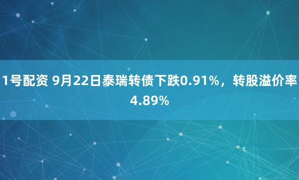 1号配资 9月22日泰瑞转债下跌0.91%，转股溢价率4.89%