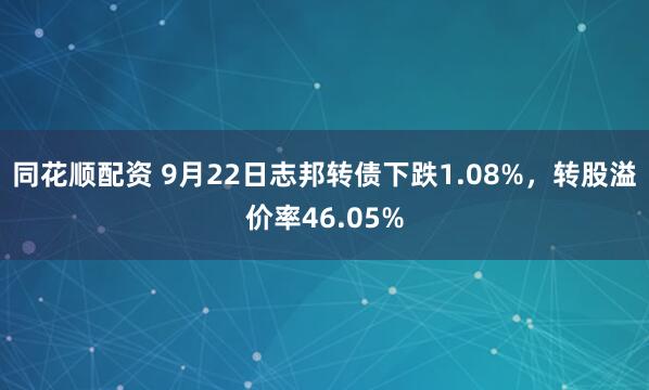 同花顺配资 9月22日志邦转债下跌1.08%，转股溢价率46.05%