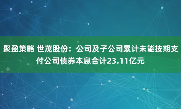 聚盈策略 世茂股份：公司及子公司累计未能按期支付公司债券本息合计23.11亿元